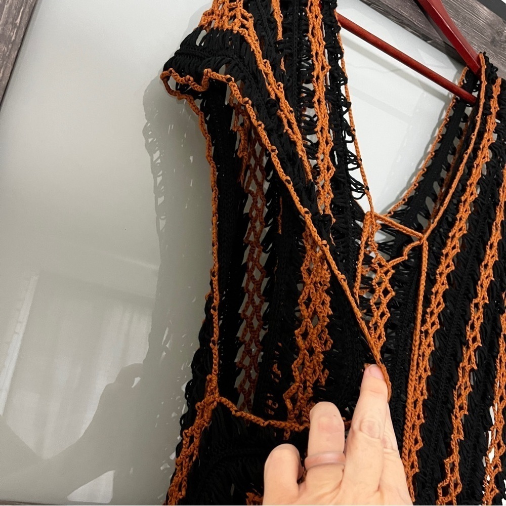 Black and Brown Crochet Swim Cover-Up Boho Gypsy Delicate - Picture 6 of 8